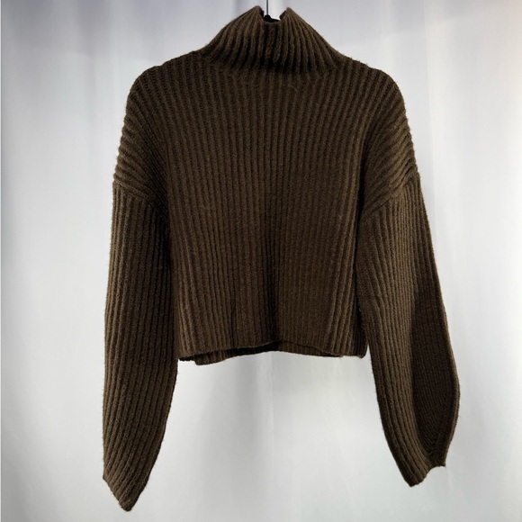 OAK + FORT Ribbed Mockneck Sweater in Chocolate Brown Size Extra Small - Picture 4 of 8